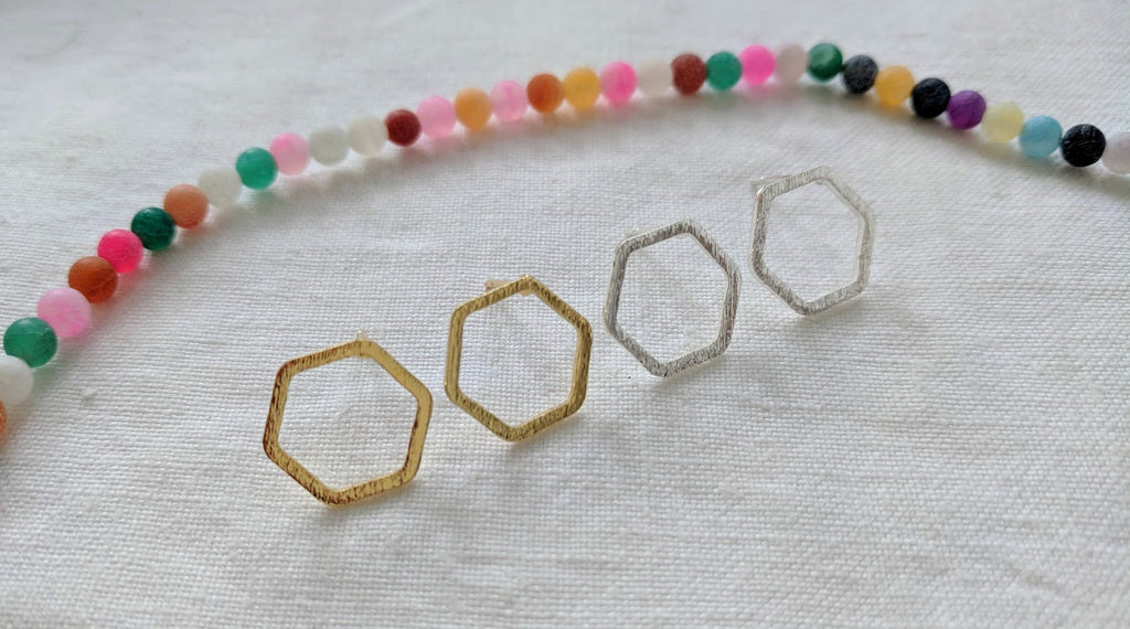Hexagon Stud earrings  | Silver Studs | Gold studs | Minimalist Geometric Jewellery