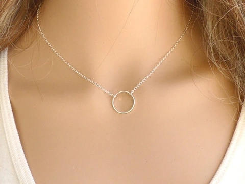 Disk Necklace | Karma double chain circle necklace | Circle Necklace | Gold Necklace | Silver Necklace | Gift | Karma