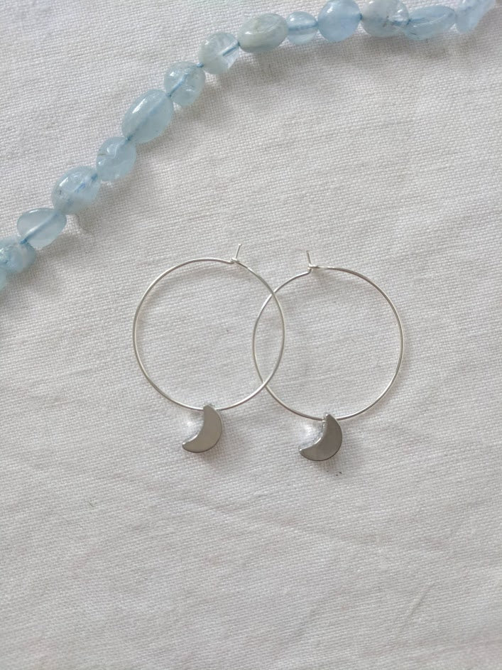 Moon earrings | Silver Moon hoop Earrings | Hoop moon earrings | Minimalist Boho Jewelry