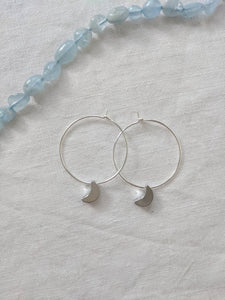 Moon earrings | Silver Moon hoop Earrings | Hoop moon earrings | Minimalist Boho Jewelry