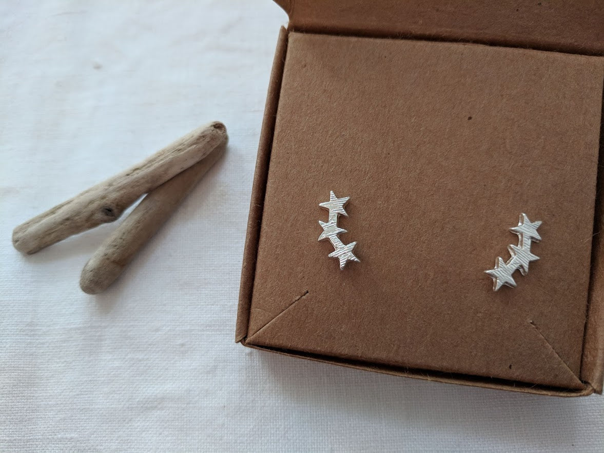 Star climber stud earrings in Silver, Gold or Rose Gold