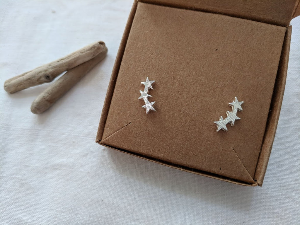 Star climber stud earrings in Silver, Gold or Rose Gold