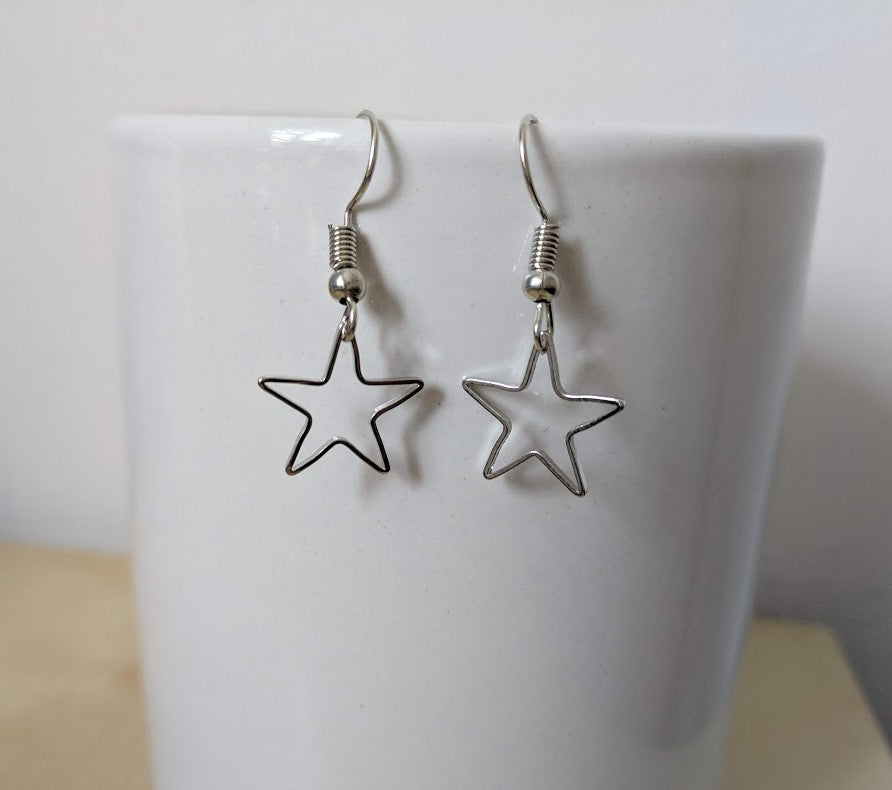 Star Earrings | Silver star charm drop dangle earrings