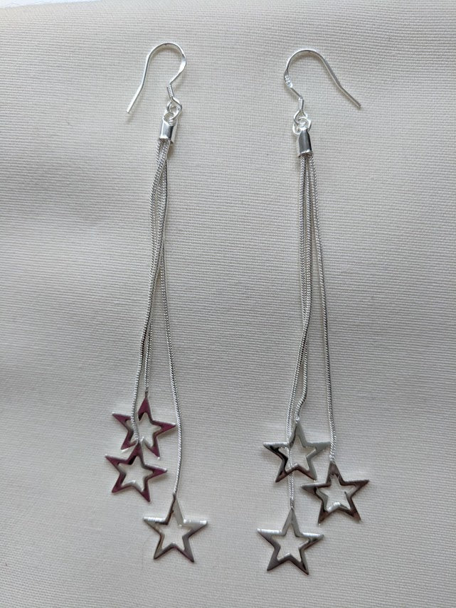 Star Earrings | Silver multi star drop dangle earrings
