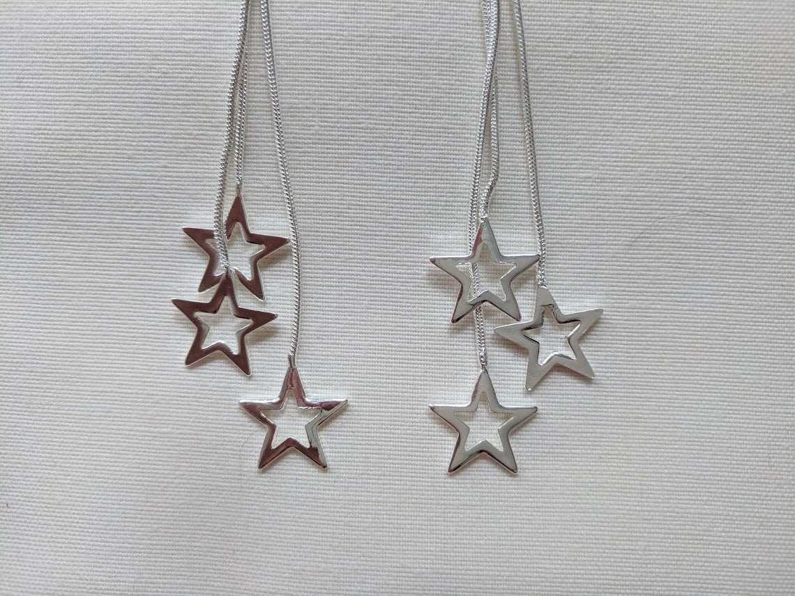 Star Earrings | Silver multi star drop dangle earrings